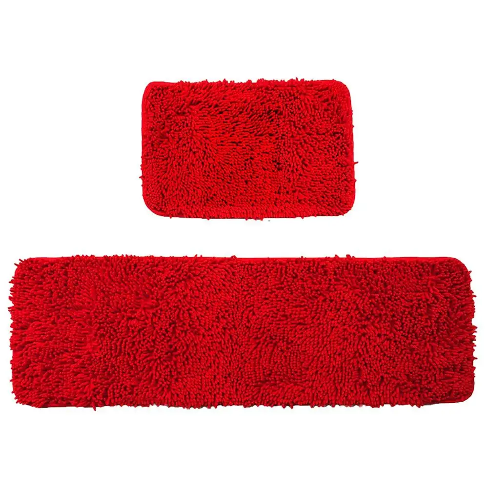 

2 pcs Sets Strong Absorbent Non-slip Kitchen Rug and Carpet Super Soft Chenille Shaggy Latex Backing Solid Home Decorator Mats