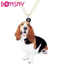 Bonsny массивный акриловый Basset Hound Подвеска для ожерелья для собак цепочка чокер ювелирные изделия в виде животных для женщин девочек любителей питомцев подарок