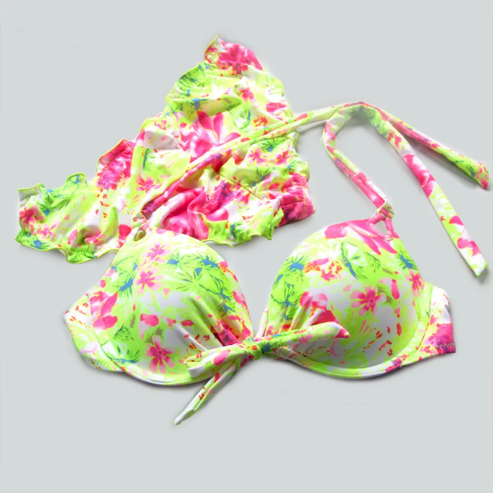 Women's Swimsuit Swimwear Underwear CUPS BIKINIS Yellow Print Secret