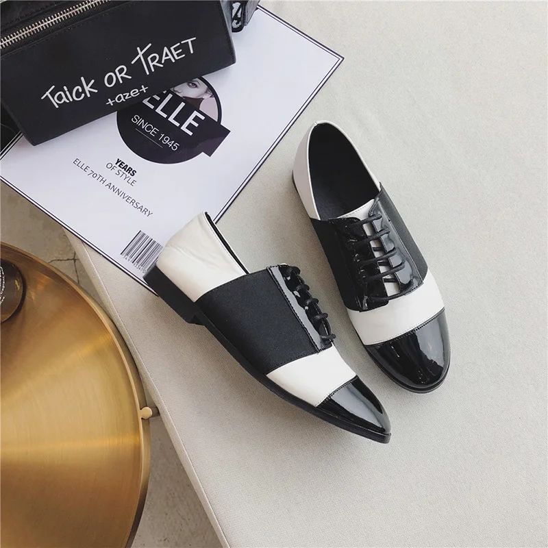 

2019 New women genuine leather oxford shoes woman flats vintage retro lace up brogue loafers handmade casual flat shoes Female