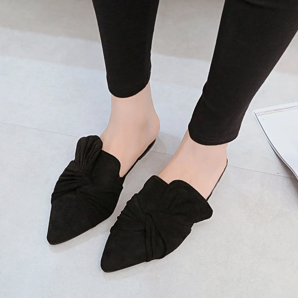 Women Slippers Flock Bowtie Female Mules Fashion Low Heels Shoes Pointed Toe Ladies Plus Size Elegant Woman Slipper#3