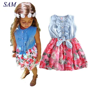 

Baby Girls Dress 2019 Lovely Hot Kids Jean Denim Bow Flower Ruffled Sundress Dress for Girls Clothing Costume