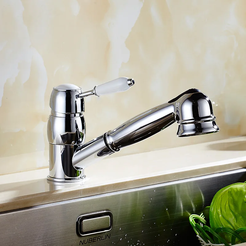 

Pull Out Kitchen Cold and Hot Water Mixer Chrome Brass Kitchen Mixer European Style Vanity Sink Mixer Kitchen Mixer Spray Head