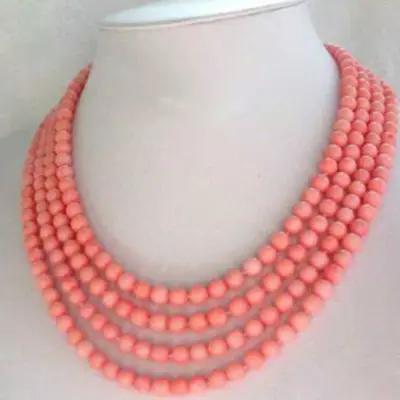 

Free Shipping >>Fashion jewelry 4 Strands 8mm Pink Coral Necklace