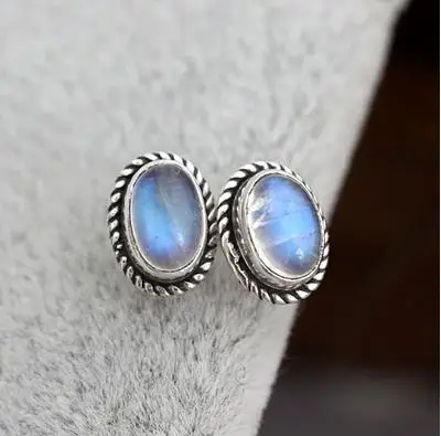 Серьги из серебра 925 пробы с натуральным лунным камнем для мужчин и женщин|earrings