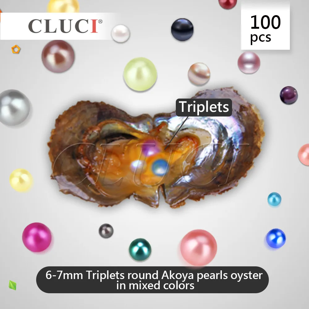 

CLUCI wholesale 100pcs random mixed colors 6-7 mm round akoya Triplets pearls oysters, individually wrapped
