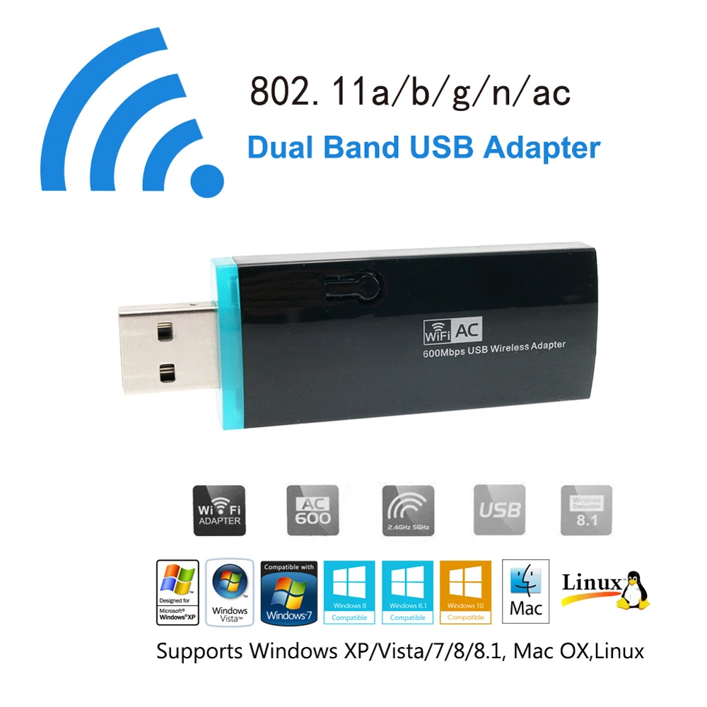 AC 600 WiFi Adapter Ultra Fast Dual Band USB 2 0 wireless Network Card 2 4Ghz