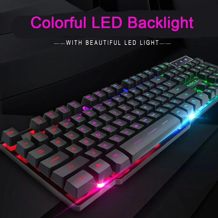 

New iMice Gaming Keyboard 104 Keycaps RGB Backlit Mechanical Feeling Keyboard Game Keyboards with RU Sticker for PC Laptop