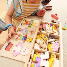 Деревянная наклейка многофункциональная детская головоломка в виде животных, магнитная доска для рисования, доска для обучения, развивающие игрушки для детей 1