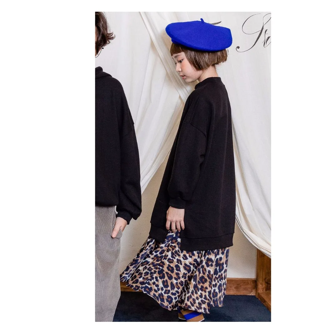 leopard print patchwork fleece children dresses for girls long sleeve solid loose winter dress baby clothing new 2018 kids dress (8)