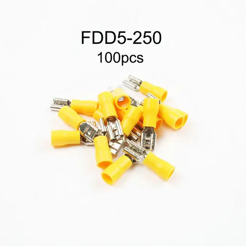100Pcs Yellow Insulated Female Plug Spade Wire Connector Crimp Terminal FDD5-250