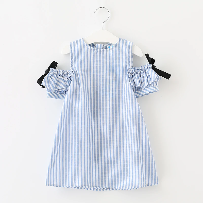 

3 to 12 years kids & teenager girls off-shoulder vertical striped ruffle summer princess dress children fashion cotton dresses