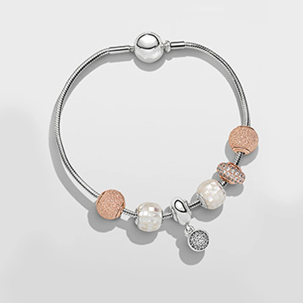 

NEW Authentic 925 Enamel Silver Crystal Beads Charms Bracelet ForWomen With Safety Chain Strand Bracelet Bangle Christmas gif