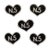 2018 New 3d Rhinestones Hearted No,5 Patches for Clothes Iron on Beaded Patch 8.5x 6.6cm Hot Melt Badge DIY Accessories 5PCS/lot