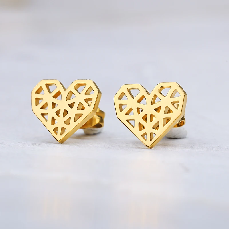 

Abstract Heart Stud Earrings Stainless Steel Minimalist Hollow Heart Stud Earrings For Women Girls Jewelry Accessories Gifts