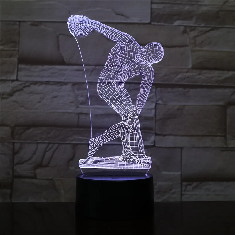Метание Discus 3D светодиодный настольная лампа прикроватная скульптура фигуры сенсорный датчик RGB декоративная лампа для детей Дискотека