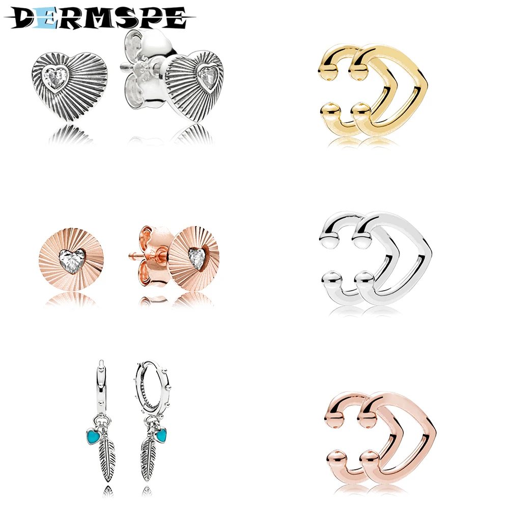 

DERMSPE 925 Real Silver Summer 2018 Earring Open Heart Ear Cuff Fit Diy Original Jewelry Nostalgic Retro Design A Art Deco Feel