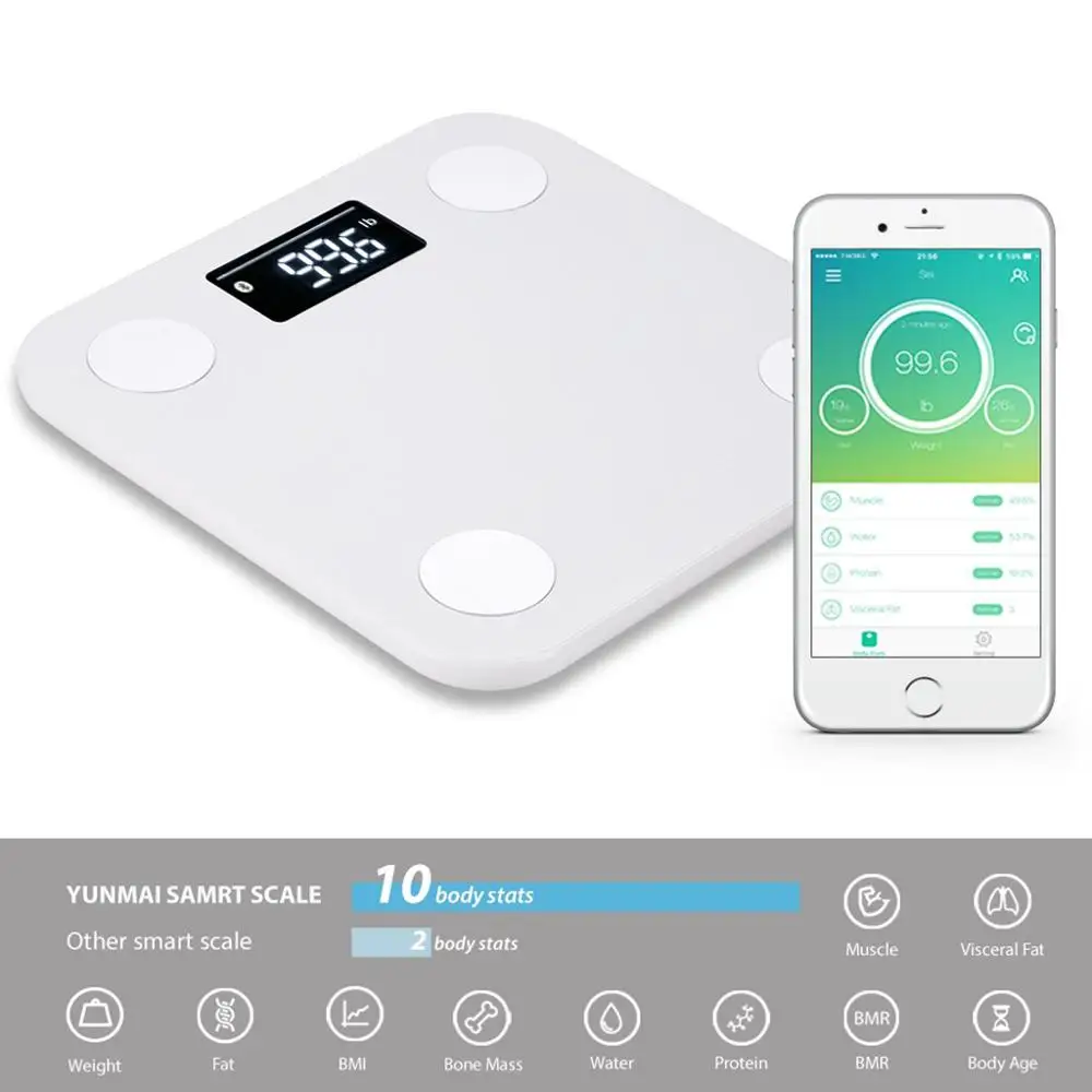 

Smart Scale Electronic Weigher Bluetooth Body Fat Balance With Free APP BMI Monitor Body Composition Analyzer Large Display