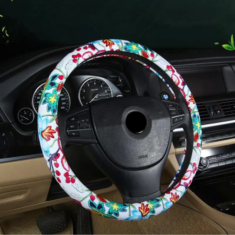 

3 Colors PU Leather Cute Car Steering Wheel Cover Flowers Cartoon for Girls Women Car Styling fit 14-15" Steering Wheel