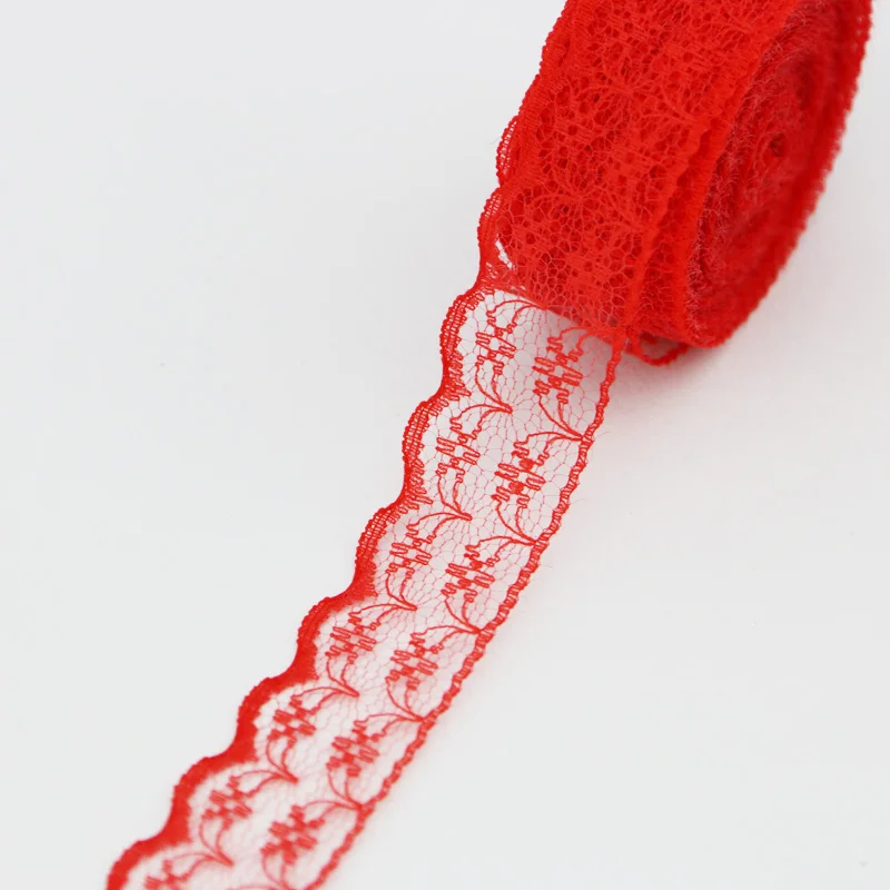 5 ярдов/рулон) 2,25 см белая кружевная ткань тонкая лента для украшения Прекрасный подарок упаковка хлопок материал - Цвет: Красный