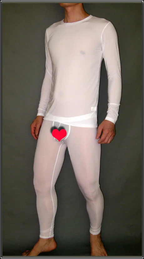 

Мужская пикантная одежда для сна с длинным рукавом и u-образной талией, брюки до щиколотки, комплект из вискозы, сексуальное нижнее белье 1588