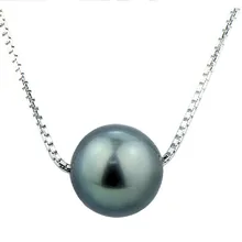 Образец и Классический GVBORI стерлингового серебра 925 натуральный Tahitian черный жемчуг кулон Цепочки и ожерелья для Для женщин свадебный подарок 9-10 мм круглый