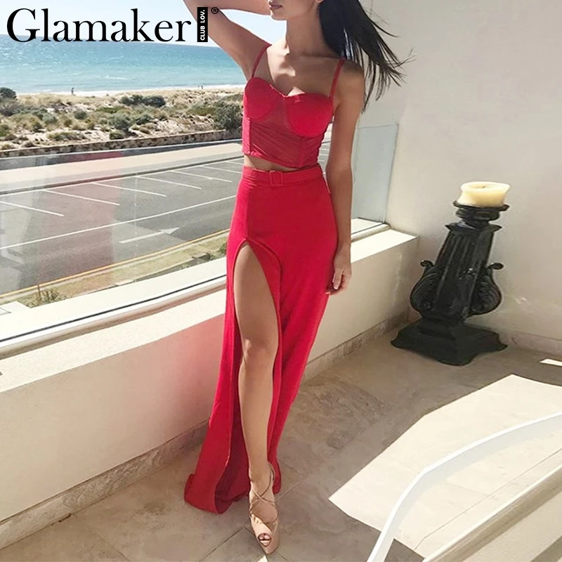 Женский комбинезон на тонких бретельках Glamaker красный пляжный костюм двойка с