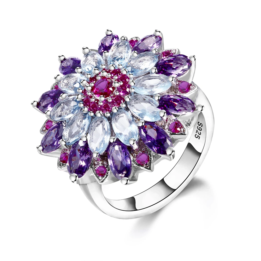 С разноцветным драгоценным камнем цветок Форма обручальное кольцо новый дизайн 2018 серебро 925 ювелирные изделия кольца для женщин одежда