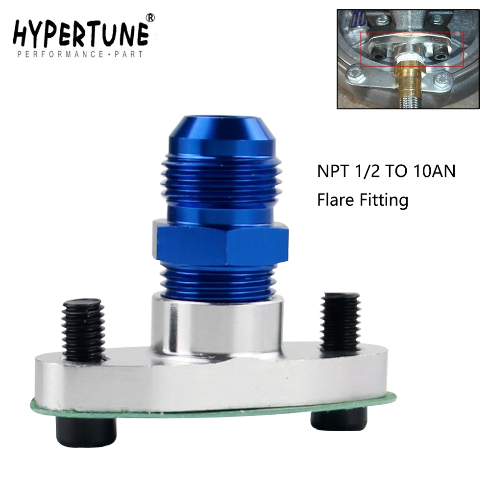 

Hypertune - 1/2 NPT Female Aluminum Oil Drain Turbo Flange T3 T4 T04 GT40 GT55 silver + NPT 1/2 TO10AN Flare Fitting blue str