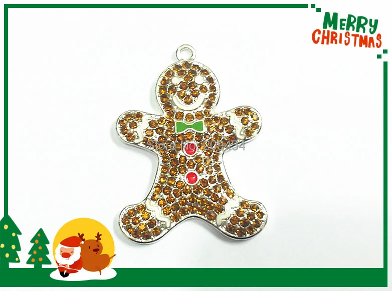 

Newest ! 45mm*36mm 10pcs/lot Gingerbread Man Rhinestone Pendants Free Shipment !