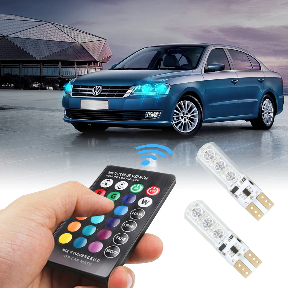 

Novel 1 Pair T10 RGB Interior Decoration Width Lamp Light With Remote Control 12V 6 SMD Auto Atmosphere Lamps Shipping