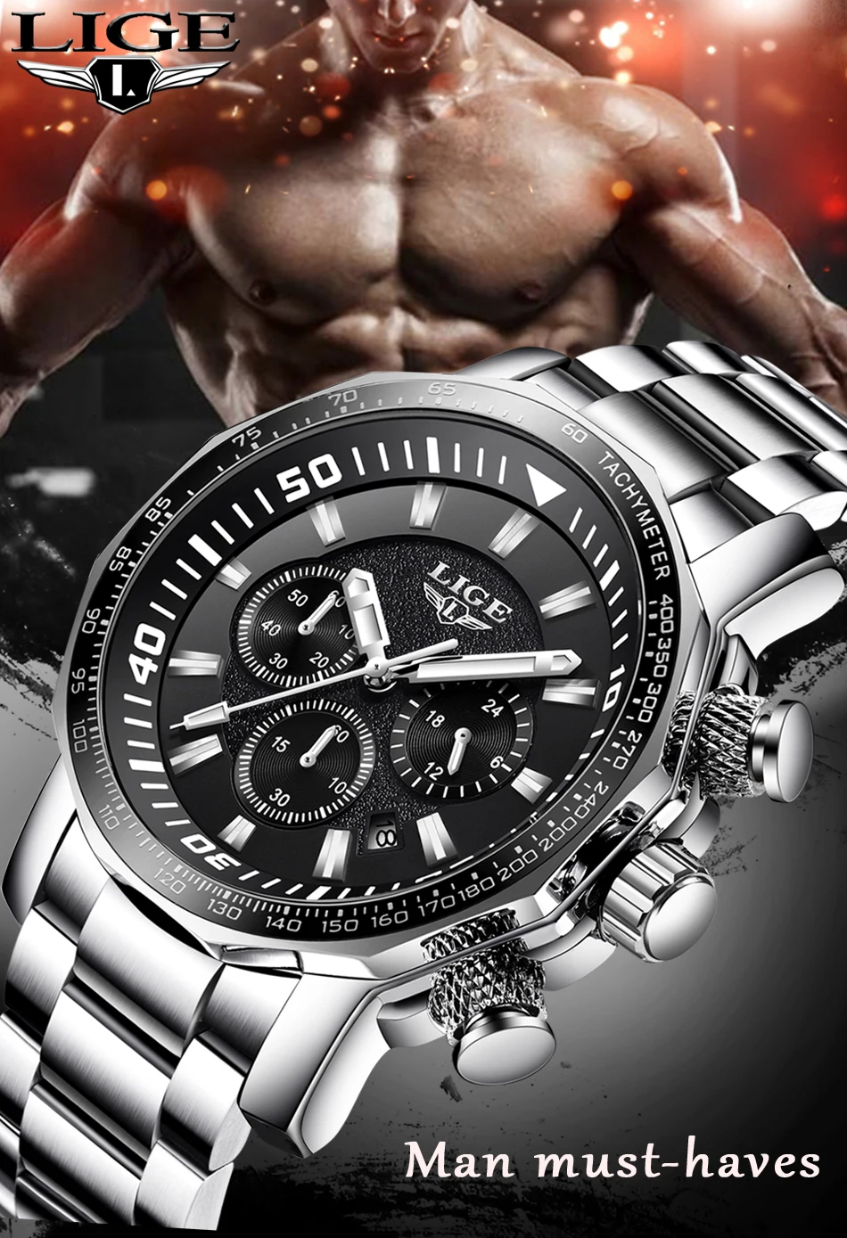 LIGE новые мужские часы Топ бренд Роскошные Спортивные кварцевые мужские часы из стали военные водонепроницаемые часы с хронографом Relogio Masculino