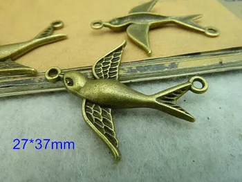 

Wholesale 80 pcs Antique Bronze Plated Metal Alloy Flying Bird Connectors Sparrow Charms Connectors For Jewelry Making 27*37mm