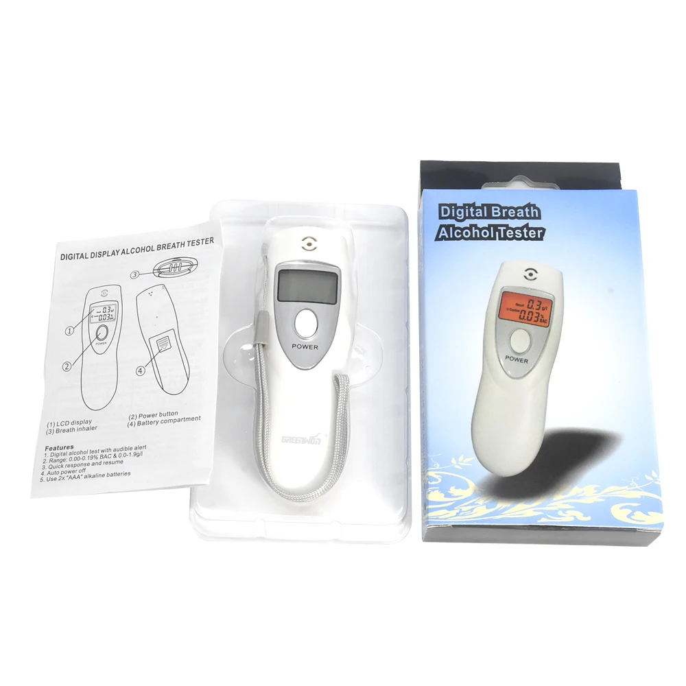 Портативный ЖК-дисплей подсветка алкогольный анализатор дыхания детектор Алкотестер Профессиональный полицейский цифровой алкотестер