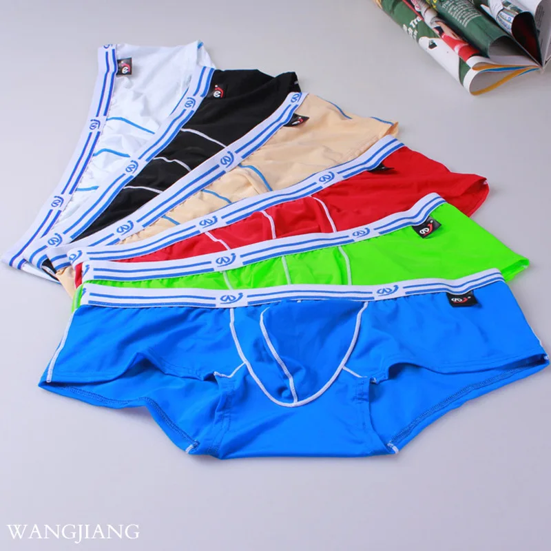 Wangjiang нижнее белье мужские боксеры пенис, выпуклость Enhancer Boxershorts сексуальные с низкой талией ледяные шелковые трусы брендовые летние дышащие