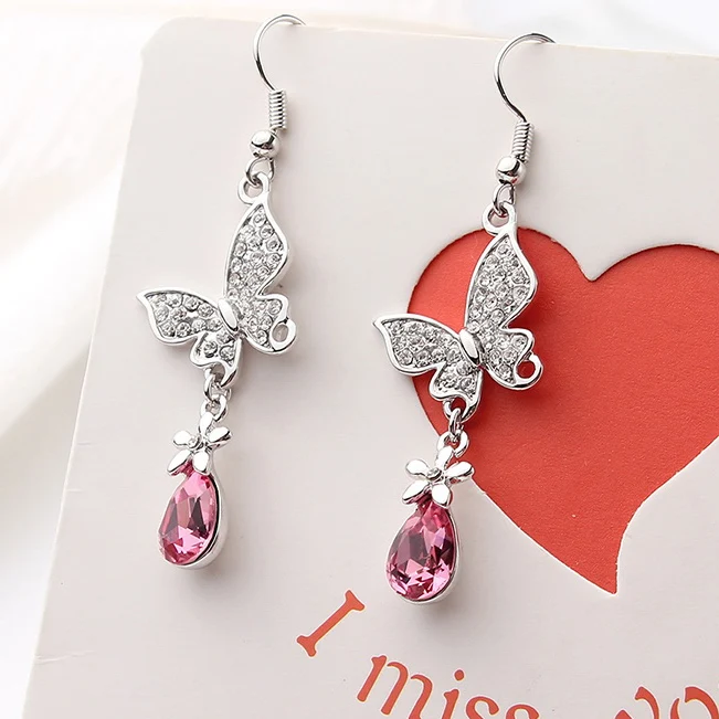 Длинные серьги в виде бабочек Swarovski для женщин и девушек украшения модные подарок
