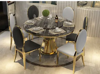 Conjunto de comedor de acero inoxidable, muebles para el hogar, mesa de comedor de cristal moderna minimalista y 6 sillas, mesa de jantar