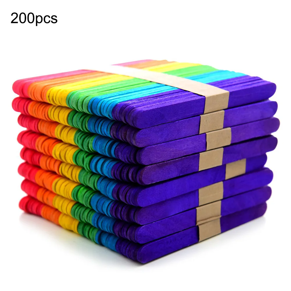 

200pcs Wooden Popsicle Stick Kids Hand Crafts Art Ice Cream Lolly Cake DIY Making Funny Gift Baby Shower Birthday Decor Supplies
