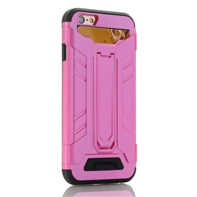 Противоударный Защитный чехол Hybrid Cover Чехол-кобура с подставкой Чехол для iPhone 6 6 S плюс с кармашек для банковских карт - Цвет: pink