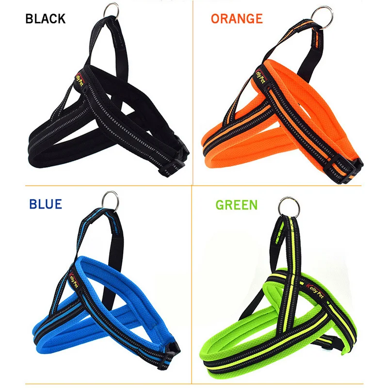 Goede 4 kleur Hond Harnas Met Tractie Riem Kraag Reflecterende Verstelbare Kleine Medium Grote Huisdieren Outdoor Borstband Honden Benodigdheden