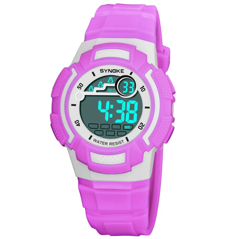 Спортивные детские часы для мальчиков и девочек детские подарки электронные часы студенческие светодиодные цифровые наручные часы с коробкой - Цвет: purple