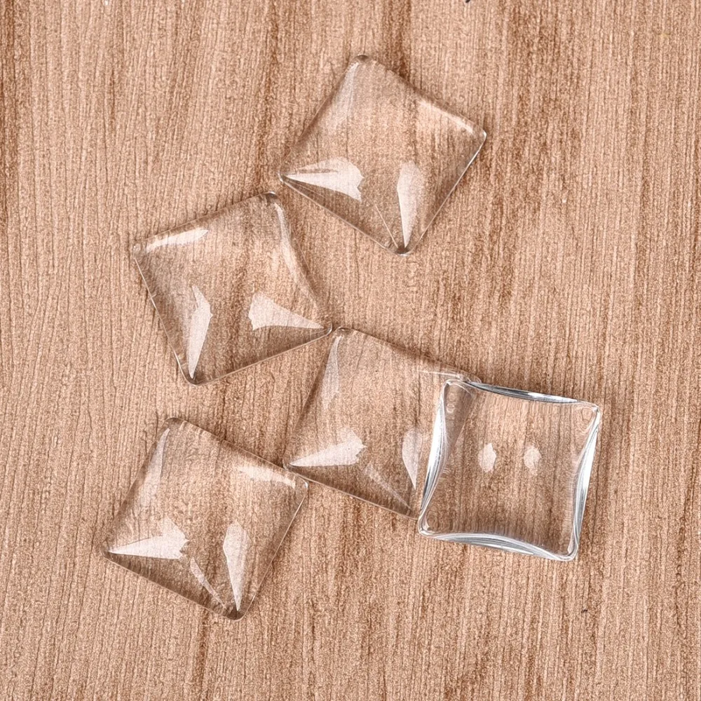 20mm Square Cabochons Transparent Glass Clear Flat Back (3)