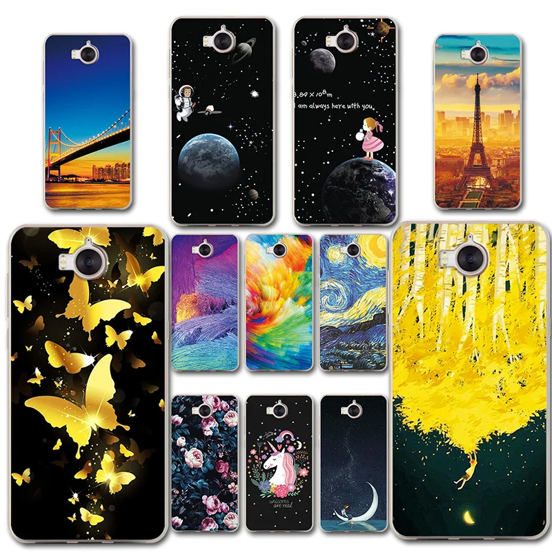Soft TPU Phone Case For Huawei Y6 2017 MYA-L11 Back Cover Colorful Painted Novelty Shell Para 5.0⟊pa Funda |