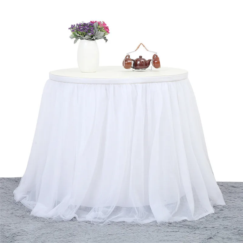 9 FT Tutu Table Skirt DIY Round Rectangle White Pink High-end Decorative Table Skirt Party Decor Gauze Wedding Party Decoration