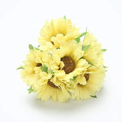 yellow 6 шт./лот, мини Гербера ручной работы, шелковые искусственные цветы, букет, украшение для дома, сада, свадьбы, невесты, ремесло, венок, аксессуары, сделай сам - Цвет: yellow