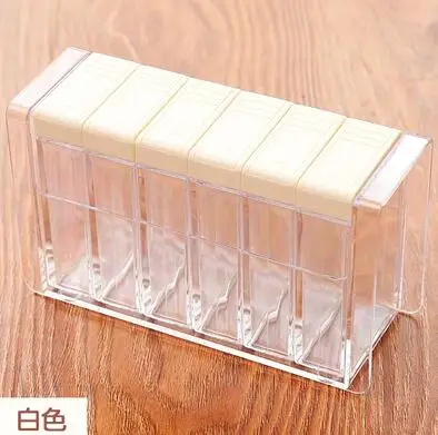 Прямоугольные 6 решеток солевые специи и перца шейкеры прозрачный пластиковый ящик для хранения приправ для кухонных принадлежностей - Цвет: A