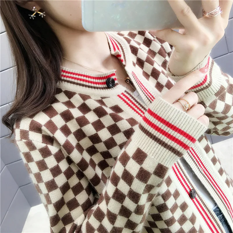 

2019 New Plaid cardigan jacket sweaters - 0550 - 9262