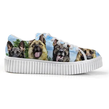 

Female Flat Platform Shoes Naughty German Shepherd Dog Print Casual 2021 Summer Comfortable Shoes Lace-Up Round Toe Women Flats