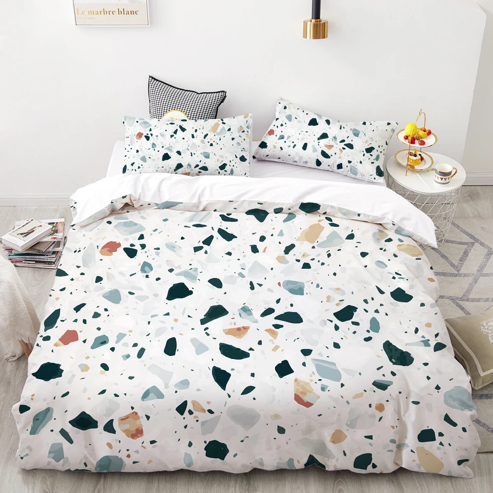 

3D HD Digital Printing Custom Bedding Set,Duvet Cover Set Double Queen Cal King,Wedding Bedclothes Green Marble Drop Shipping