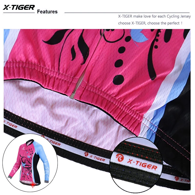 X-Tiger Women Winter Pro Cycling Jersey Fleece Thermal Cycling Bike Wear Keep Warm MTB Bicycle Clothing Ropa De Ciclismo